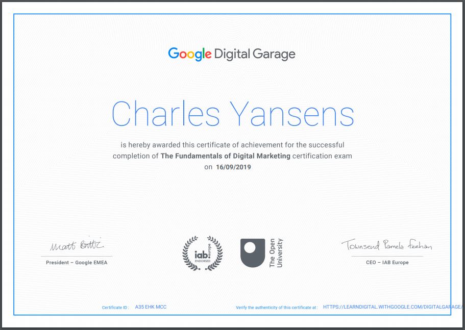 Sertifikat Google Digital Garage: Charles Yansens