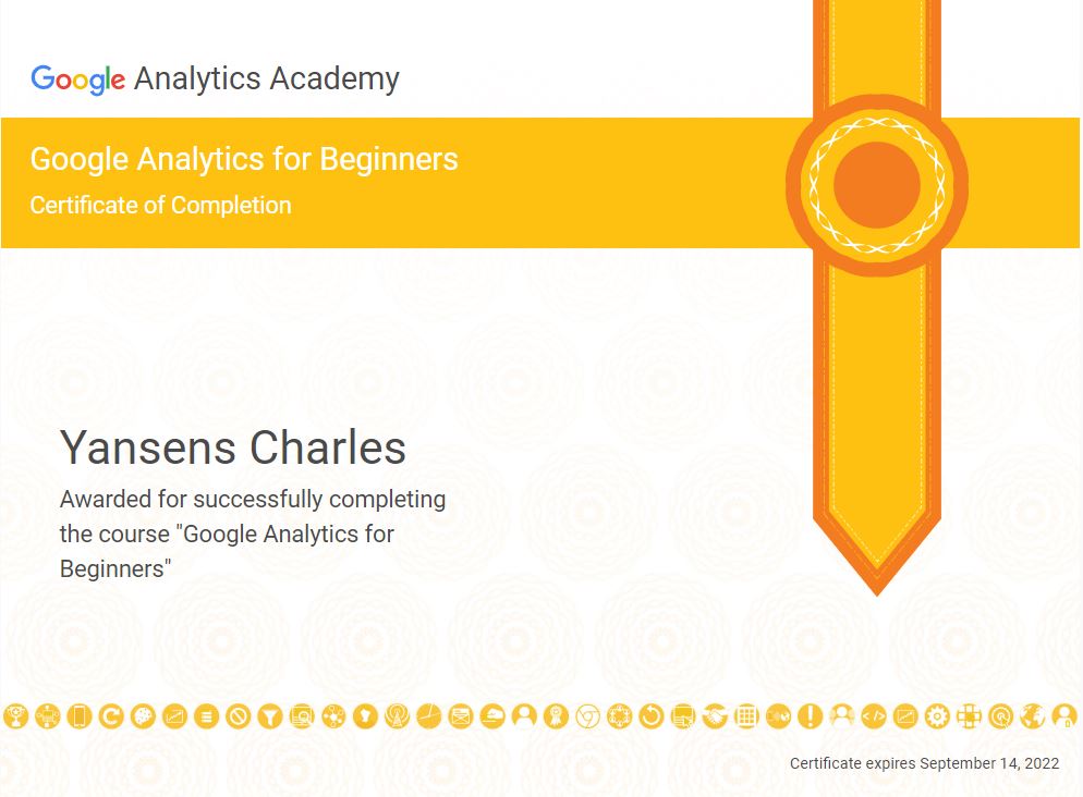 Sertifikat Google Analytics Academy: Charles Yansens
